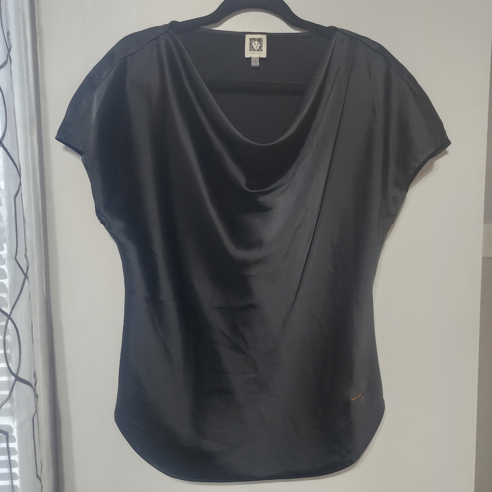 Anne Klein Black Satin Blouse